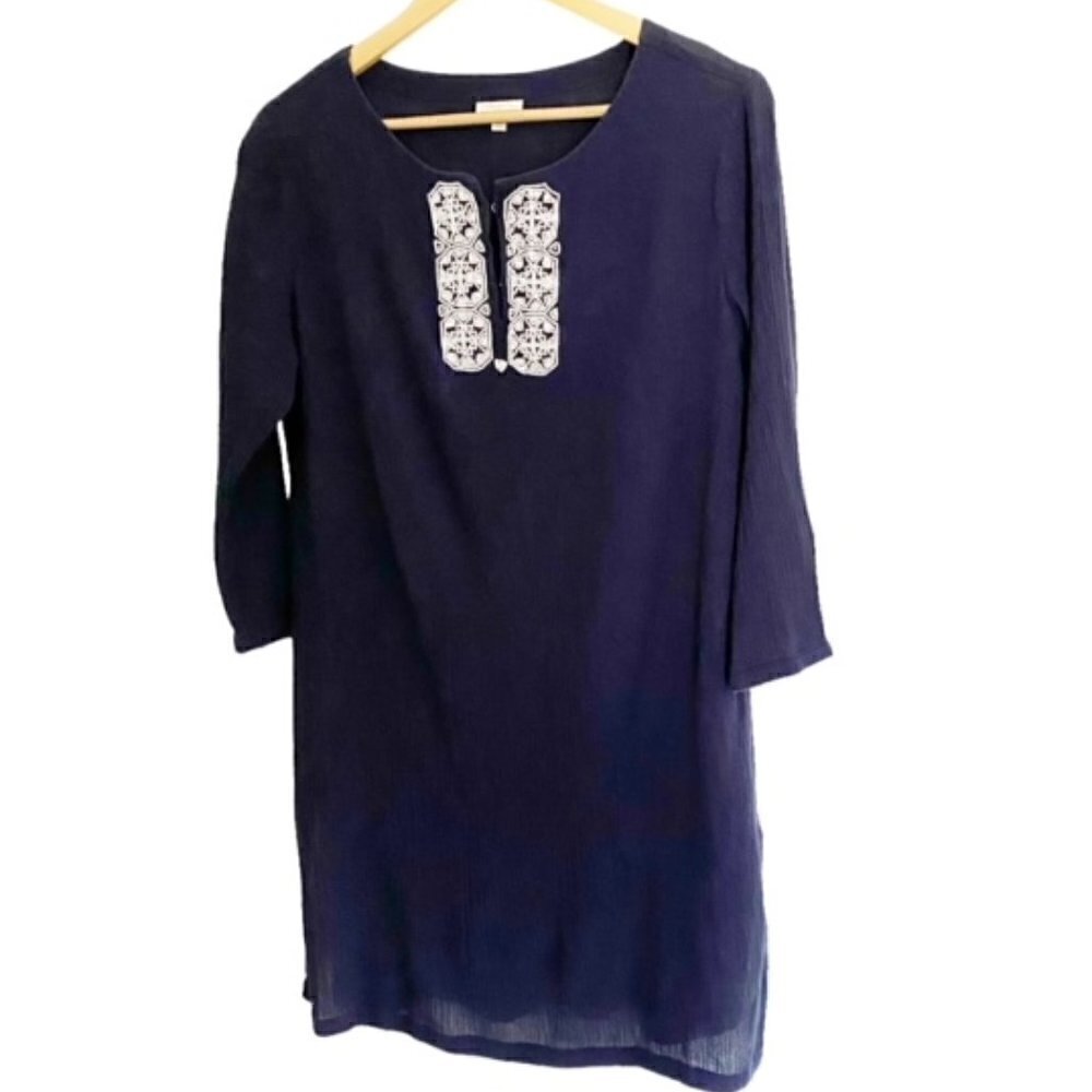 Talbots Navy with White Beaded Neckline Beach Coverup Small